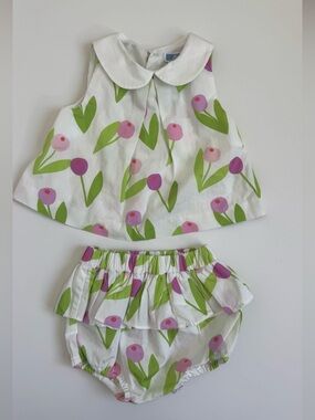 Jacadi White Floral Two-Piece Diaper Cover Set with Pink & Green